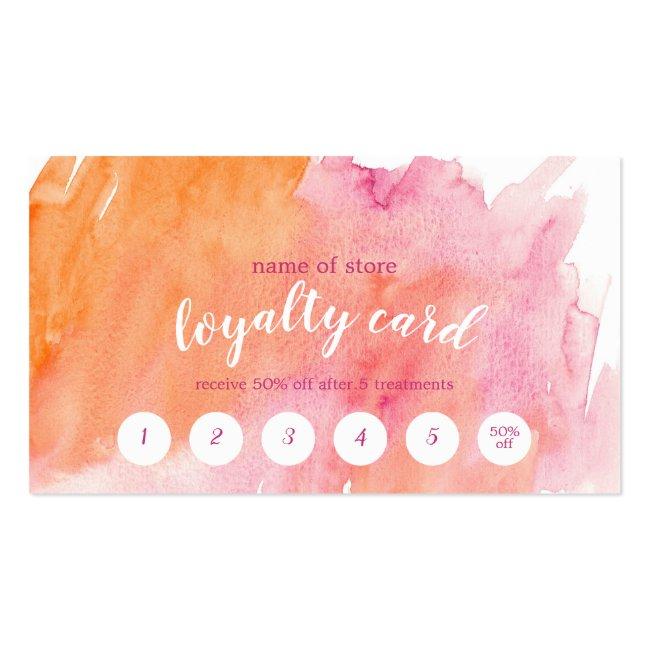 Pink & Orange Watercolor Customer Loyalty Card