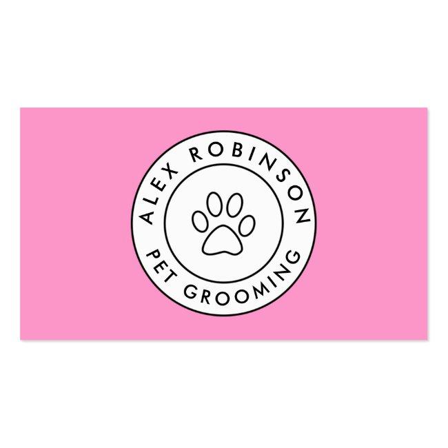 Pink Paw Print Pet Grooming Business Card