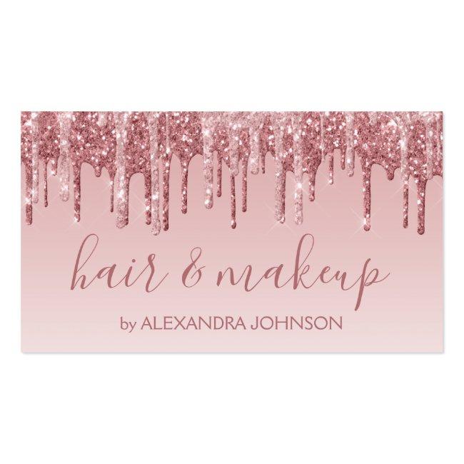 Pink Rose Gold Glitter Sparkle Hair Makeup Business Card