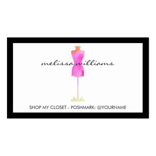 Pink Watercolor Dress Mannequin Poshmark Seller Business Card