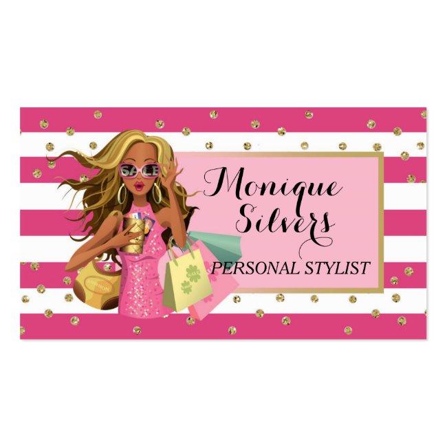 Pink & White/gold Savvy Shopper Business Card
