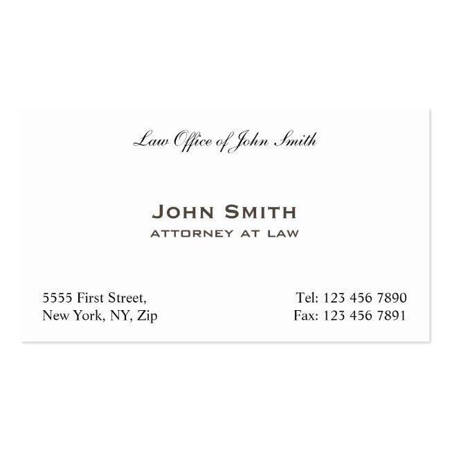 Plain Professional Elegant Attorney Law Office Business Card