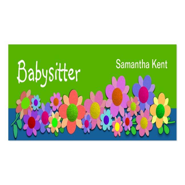 Pretty Colorful Flowers Babysitting Mini Business Card