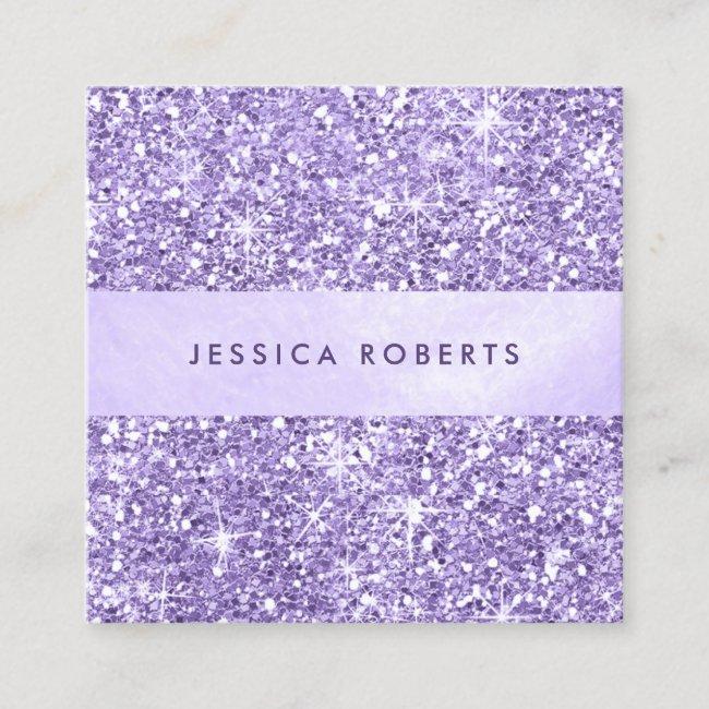 Pretty Lavender Purple Glitter Pattern Elegant Square Business Card