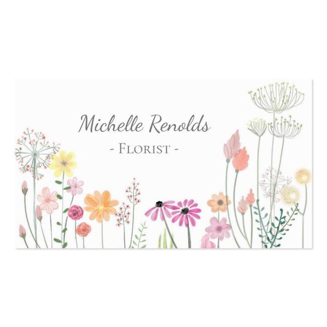 Pretty Watercolor Flowers Garden Florist Business Card