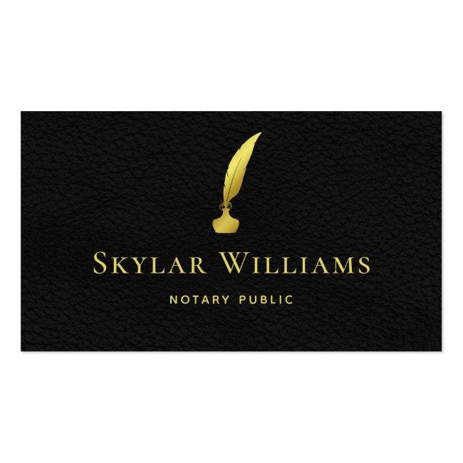 Professional Black And Gold Faux Leather Notary Business Card