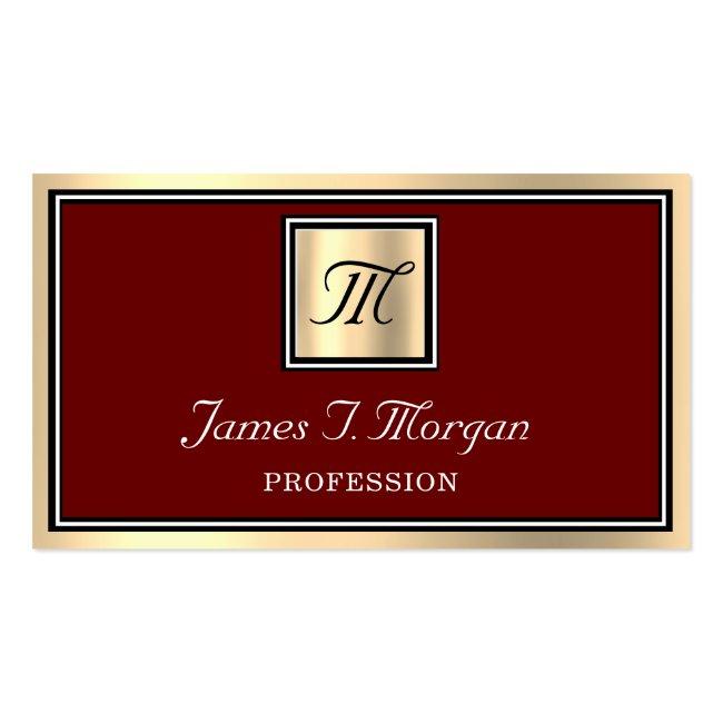 Professional Gold Brown Maroon Vip Framed Monogram Business Card
