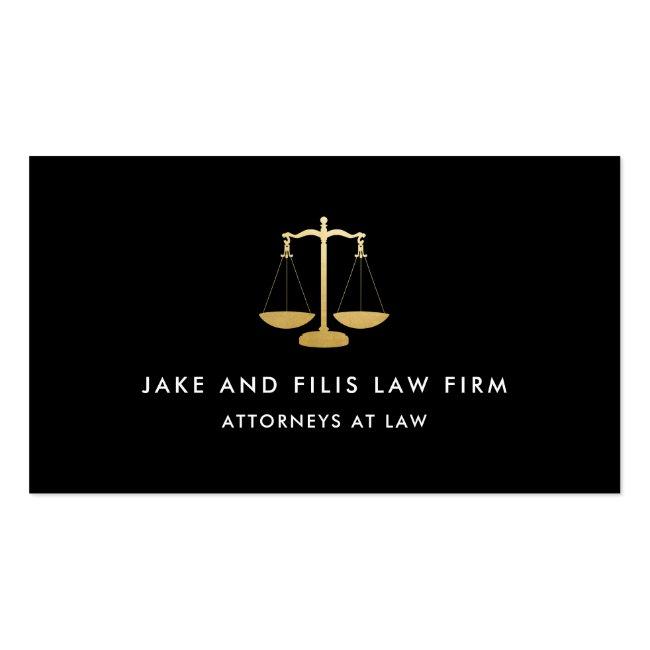 Professional Gold Scales Attorney Law Firm Black Business Card