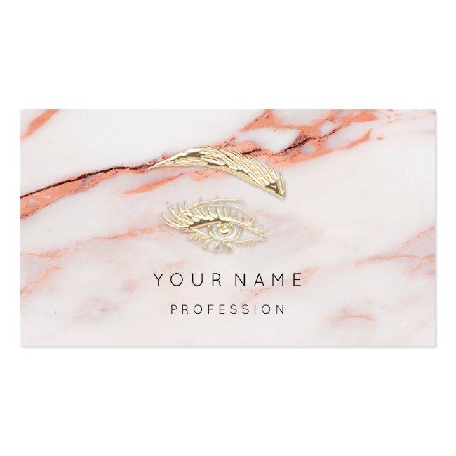 Professional Lashes Brows Makeup Logo Gold Marble Business Card