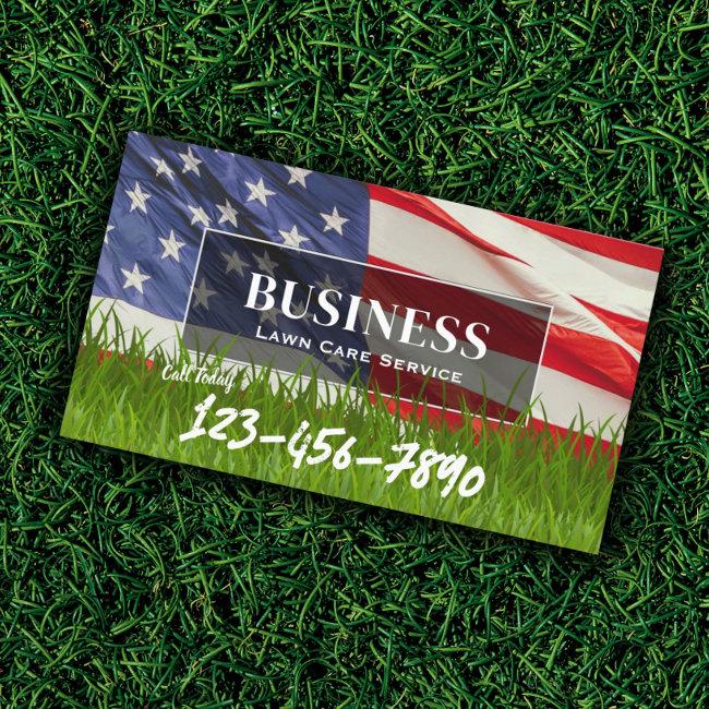 Professional Lawn & Landscaping Service Us Flag Business Card