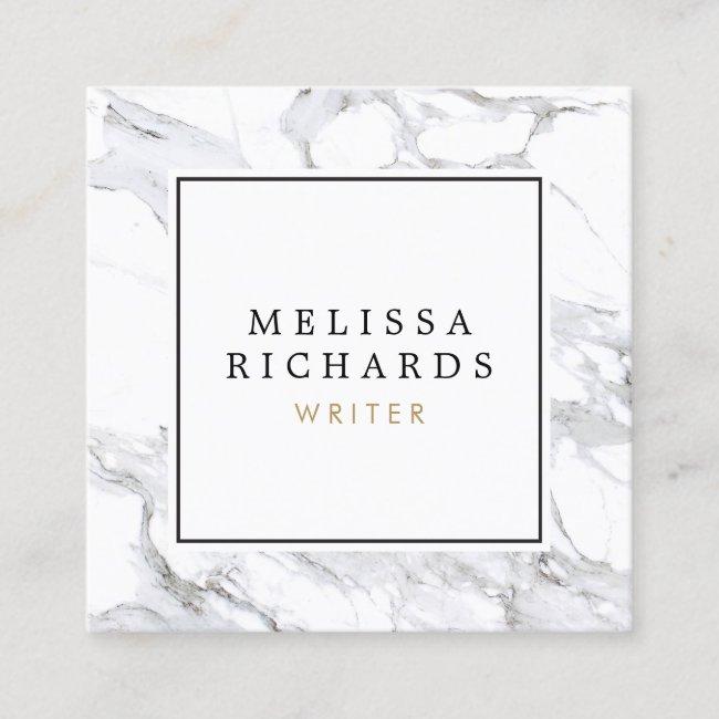 Professional Luxe Minimalist White Marble Square Business Card
