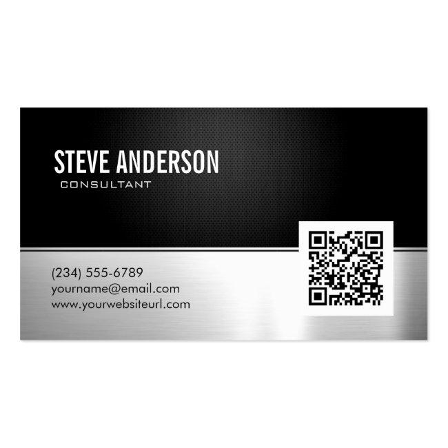 Professional Modern Black Silver Metallic Qr Code Business Card