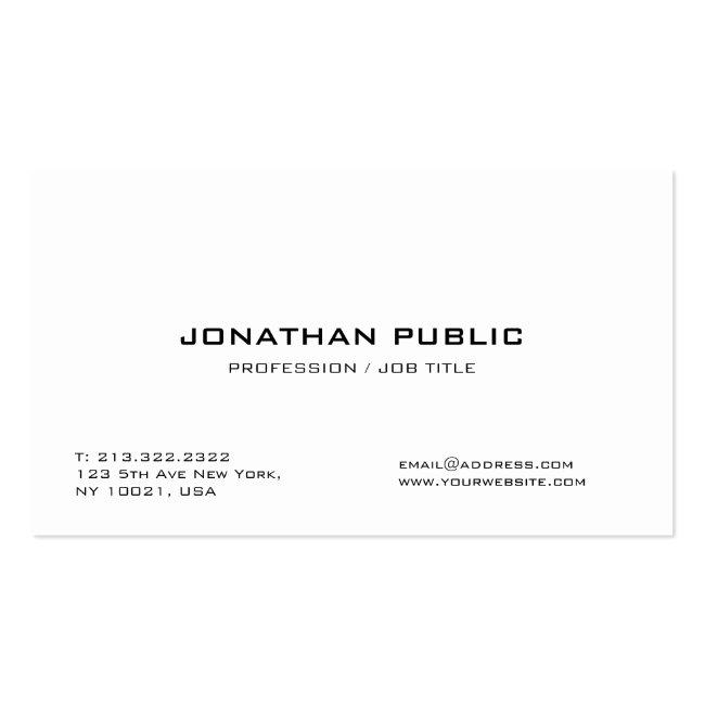 Professional Stylish White Sleek Modern Plain Business Card