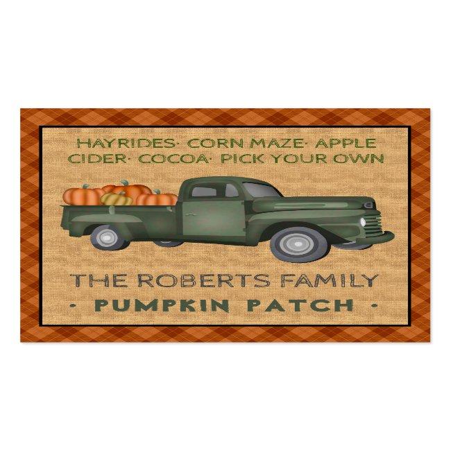 Pumpkin Patch Family Farm Vintage Truck Fall Plaid Square Business Card