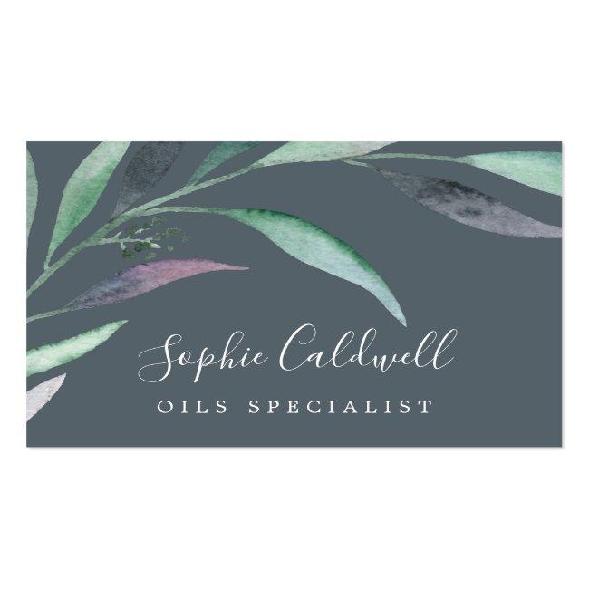 Purple And Green Eucalyptus | Gray Business Card