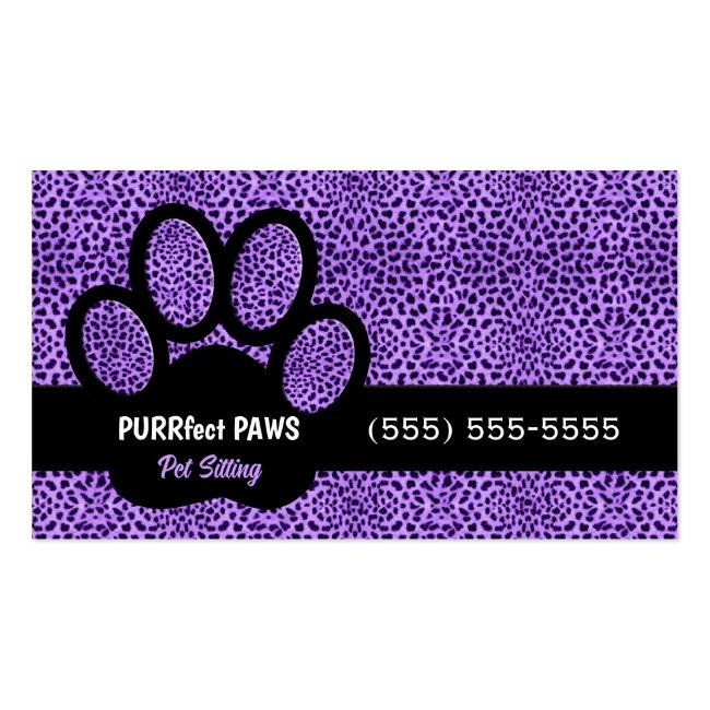 Purple Cheetah Print With Custom Paw Pet Sitter Business Card