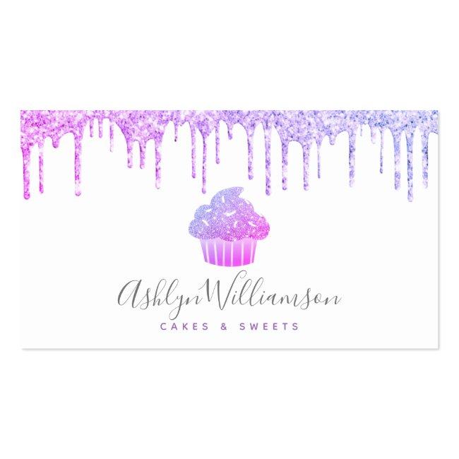 Purple Cupcake Glitter Drips Bakery Chef Pastry Business Card