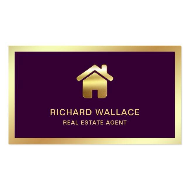 Purple Gold Foil Home Logo Real Estate Agent Business Card