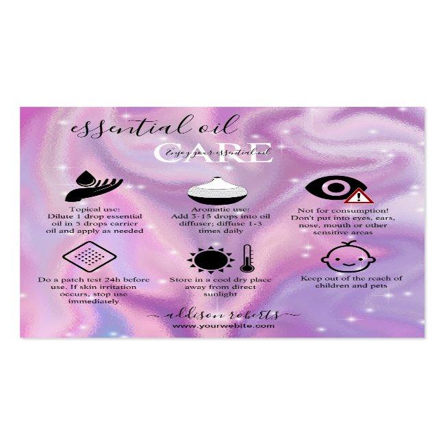 Purple Holographic Essential Oil Care Square Business Card