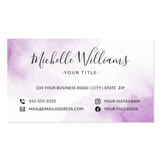 Purple Watercolor Chic Script Logo Social Media Business Card