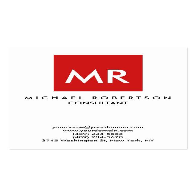 Quality Red White Monogram Elegant Unique Business Card