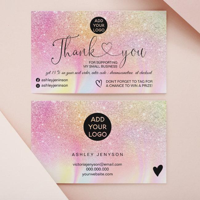 Rainbow Glitter Marble Logo Order Thank You Business Card