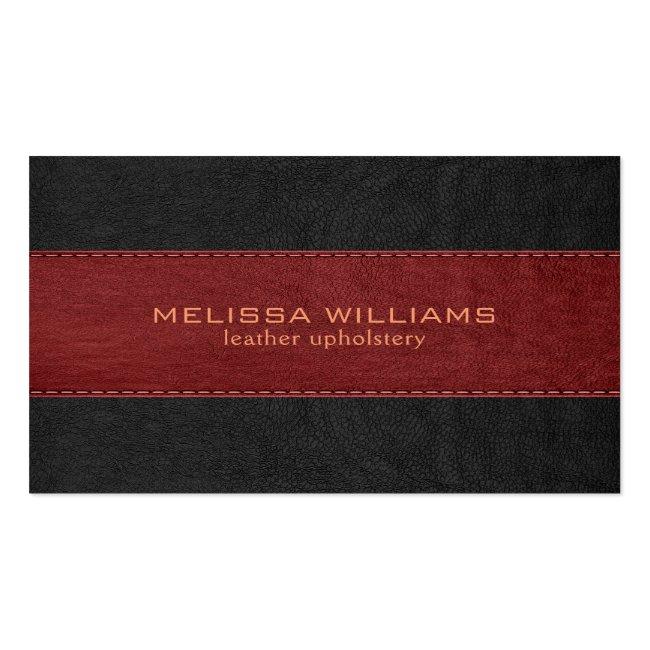Red & Black Stitched Vintage Leather Texture Business Card