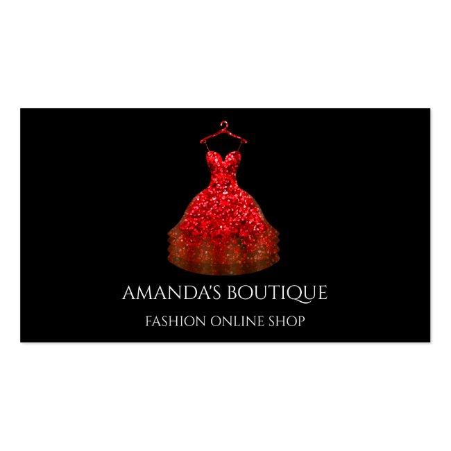 Red Dress Logo Fashion Boutique Online Shop Business Card