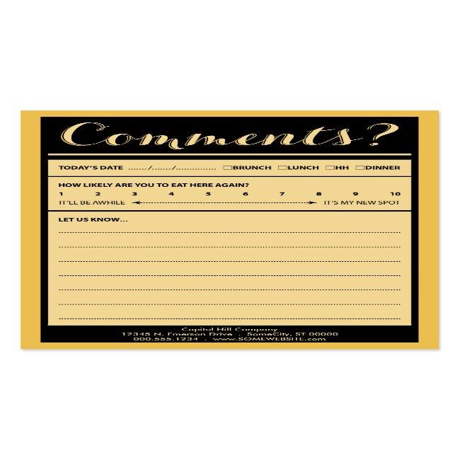 Restaurant Comment Card