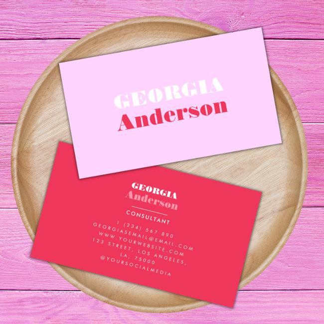 Retro Typography Pink And Red Minimalist Trendy Bu Business Card