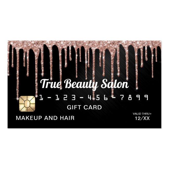 Rose Gold Black Metallic Glitter Drips Gift Credit Business Card