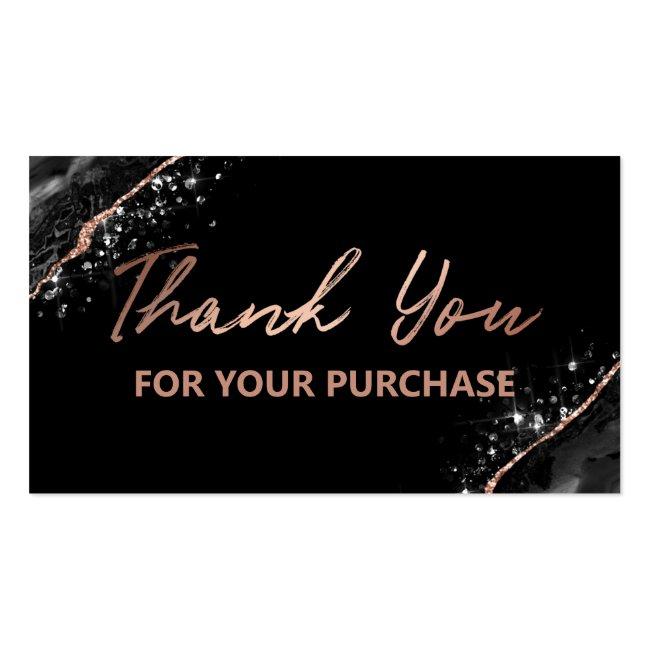 Rose Gold Black Thank You For Your Purchase Business Card