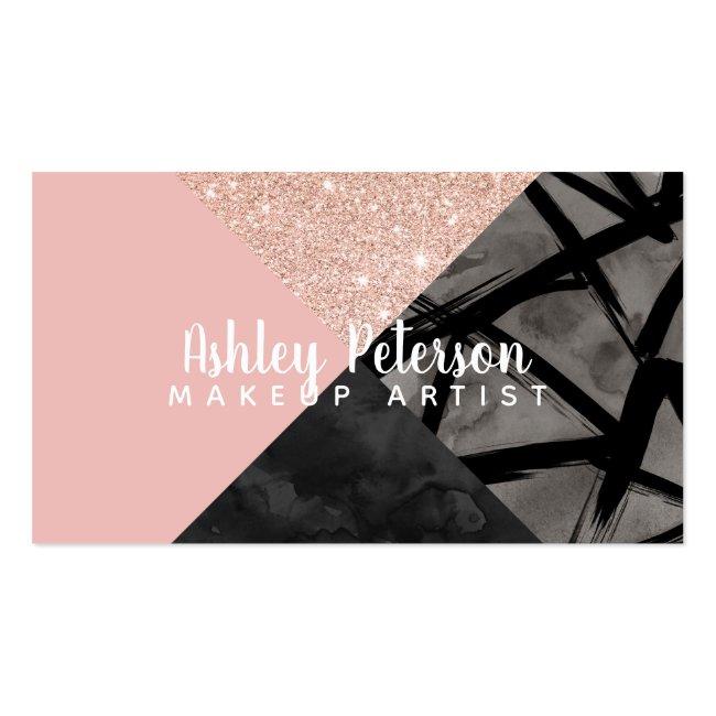 Rose Gold Color Block Watercolor Makeup Typography Business Card