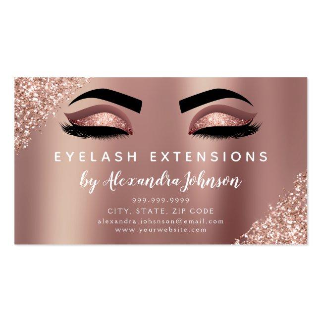 Rose Gold Glitter And Sparkle Eyelash Extension Business Card Magnet
