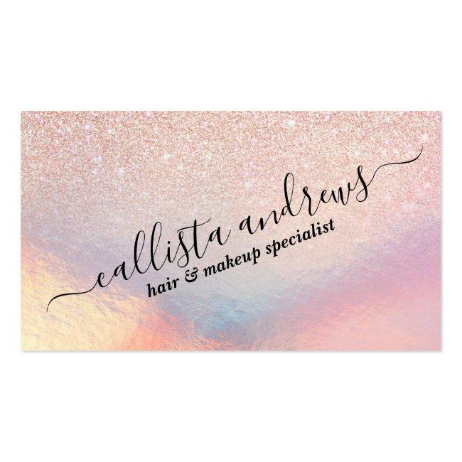 Rose Gold Glitter Iridescent Holographic Gradient Business Card