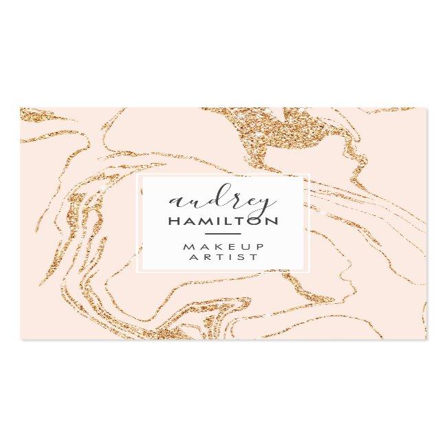 Rose Gold Glitter Pink White Marble Elegant Makeup Square Business Card