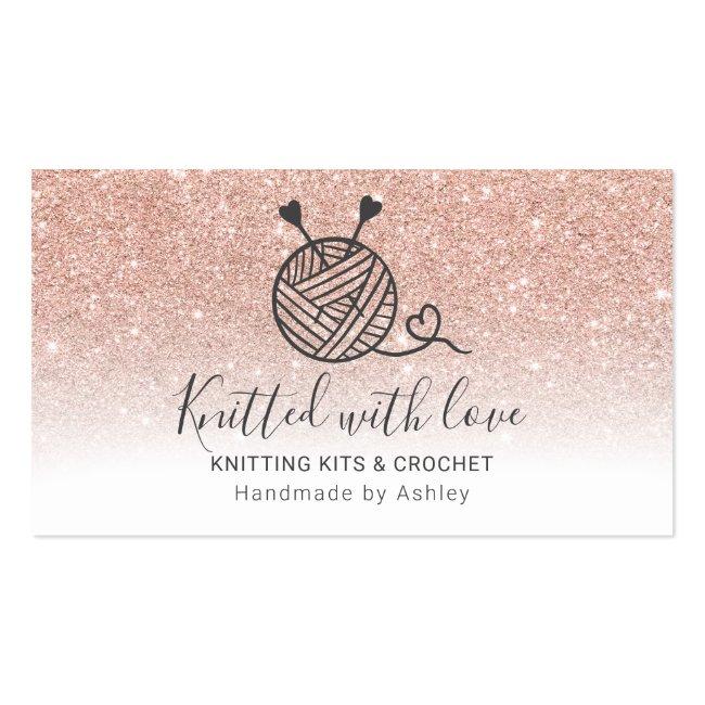 Rose Gold Glitter White Knitting Crochet Handmade Business Card