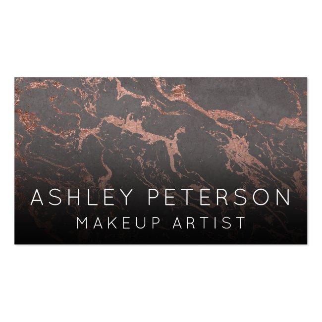 Rose Gold Grey Marble Makeup Typography Business Card