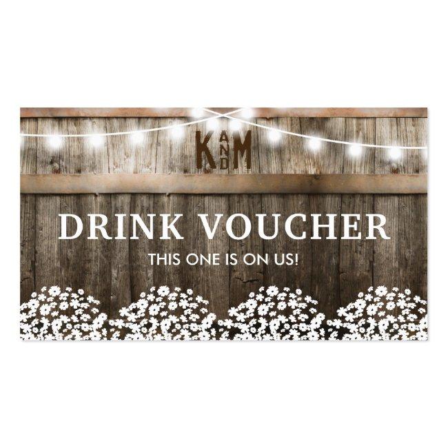 Rustic Barn Wedding Free Drinks Voucher Business Card