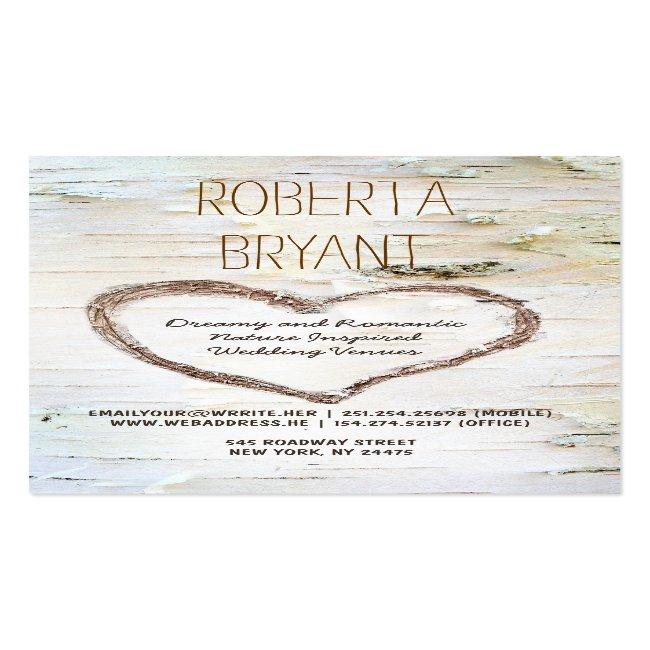 Rustic Country Birch Tree Heart Carving Business Card