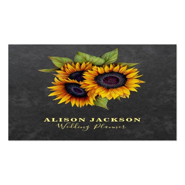 Rustic Sunflowers Chalkboard Wedding Planner Square Business Card