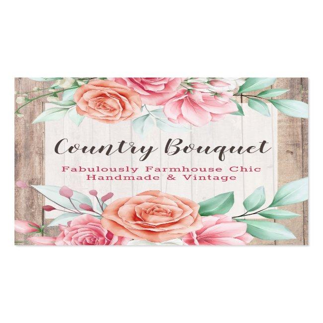 Rustic Wood Country Farmhouse Floral Social Media Square Business Card