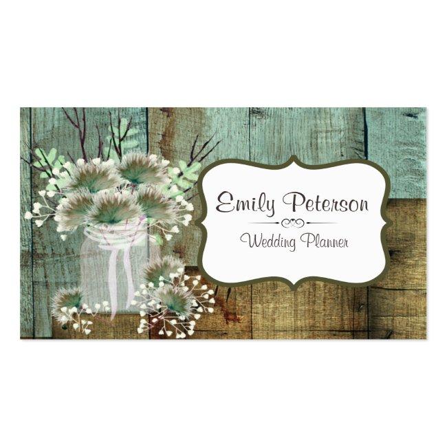 Rustic Wood & Floral Wedding Planner Business Card