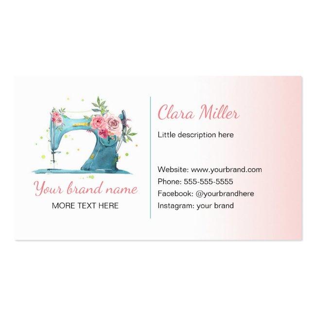 Sewing Machine Business Card Watercolor Teal Pink