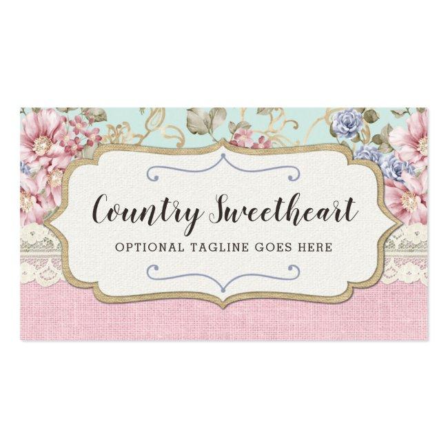 Shabby Chic Pink Floral Vintage Farmhouse Boutique Business Card