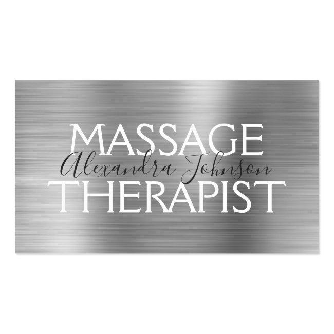 Silver Brushed Metal Massage Therapist Business Card