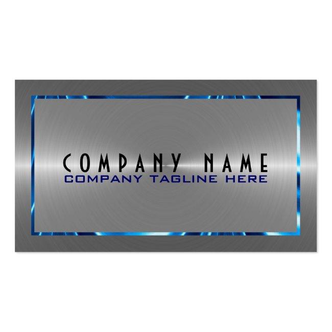 Silver Gray Stainless Steel Look Blue Accents Business Card