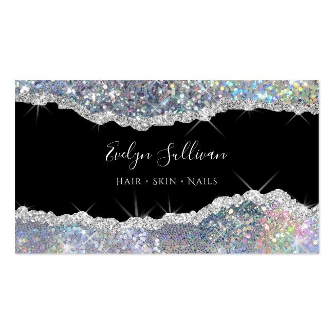 Silver Iridescent Glitter Business Card