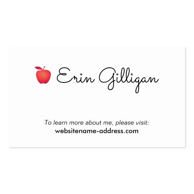 Simple Grade School Teacher Red Apple Business Card
