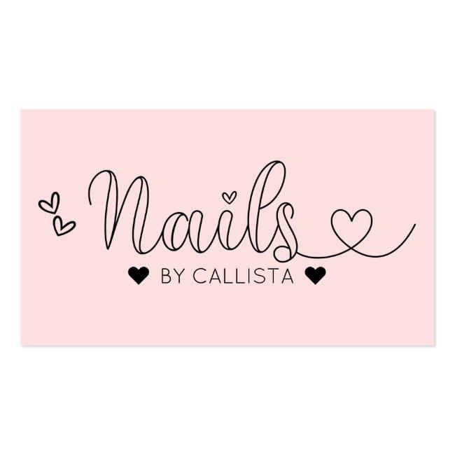 Simple Pretty Pink Hearts Typography Nail Tech Business Card